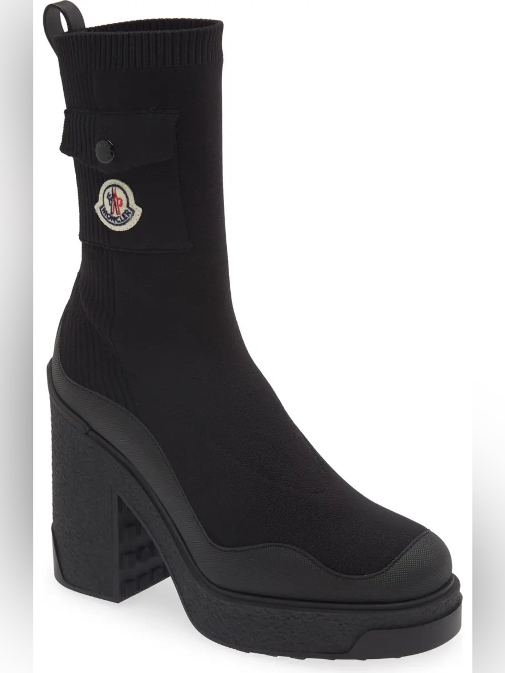 Moncler Splora Pocket Black Sock Bootie Fashion Chunky Block Platform Heel Boots